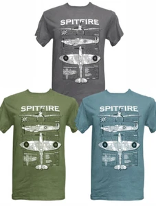 Supermarine Spitfire RAF WW2 Battle Of Britain Aircraft Blueprint T Shirt - Picture 1 of 5