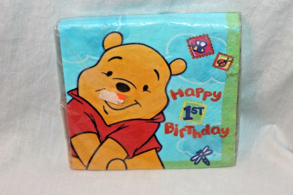 NOVO GUARDANAPOS DE SOBREMESA WINNIE THE POOH DISNEY 16 POOH FELIZ 1º ANIVERSÁRIO  - Imagem 1 de 1