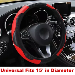 Car Accessories Steering Wheel Cover Red Leather Anti-slip 15''/38cm Universal - Picture 1 of 14