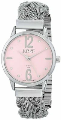 NEW August Steiner AS8092PK Women Diamond Accent Pink Dial SS Braided Mesh Watch - Image 1 of 4