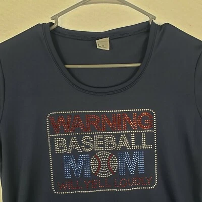 Camisa de béisbol mamá mujer M azul marino estrás camiseta elástica usada en excelente estado Foto 1 de 4