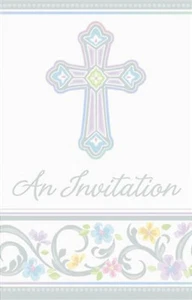 Blessed Day Cross Baptism, Christening Party Invitations 8 ct - Picture 1 of 1