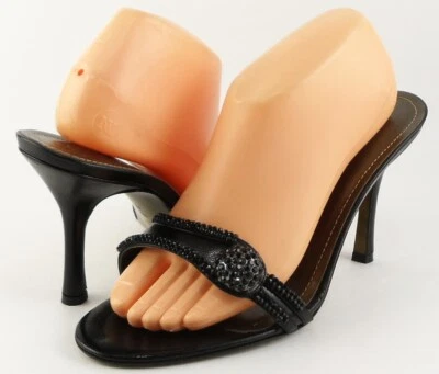 $269 VIA SPIGA SOLLY Sandalias NOCHE de Diseñador Cuero Joyado Negro 10 M Foto 1 de 4