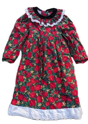 Vestido Floral Polly Flinders Niñas 4T Modesto Cuello Largo Rojo Ojales Navidad Foto 1 de 4