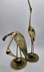 Vintage Set of 2 Solid Brass Cranes Heron Egrets Bird Figurine Statues MCM Decor - Picture 1 of 9