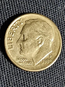 1989 P Roosevelt Dime Errors Struck Off Center, Letters On Rim, "9" (XF) - Imagen 1 de 10