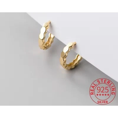 925 Sterling Silver Gold Hoop Earrings, Small Geometric Huggie Earrings - Image 1 of 4