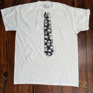 T-shirt cravatta teschio bianco No Boundaries uomo grande stampa grafica misto cotone - Foto 1 di 7