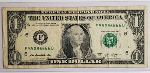 Billete de un dólar Lucky 6666 número de serie elegante serie SN: 55296666 2013 - Imagen 1 de 2