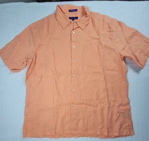 Alan Flusser Linen Short Sleeve Button Up Shirt Orange Men's Size XL - Picture 1 of 5