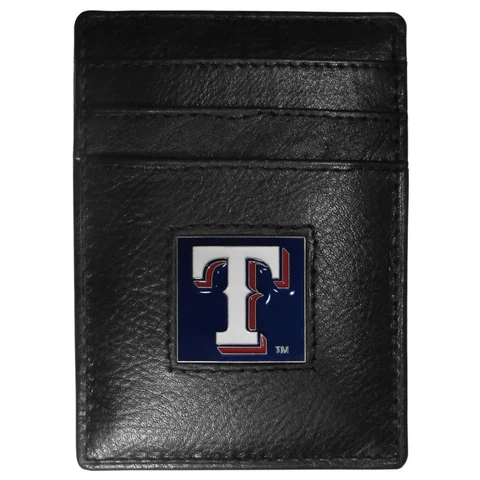 Texas Rangers MLB Fine Grain Leather Cardholder Money Clip Wallet, Boxed Cover