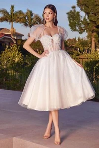 TEA LENGTH GLITTER TULLE GOWN CDCD0187W - Picture 1 of 3