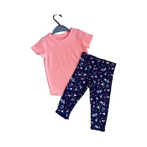 Baby Girl Clothes 9-12 months Plain Pink Colourful T Shirt Navy Floral Leggings