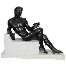 Novecento Italiano, Reclining Male Nude, Monumental Bronze Sculpture, Ca. 1930