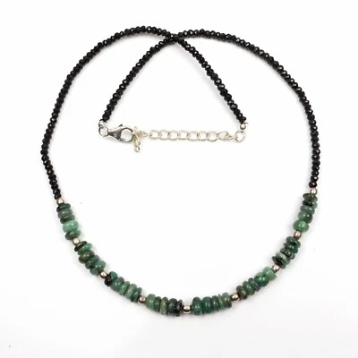 Natürlicher Smaragd & Wirbelsäule Halskette 16 Zoll Länge 5 mm & 2 mm Perlen ... - Bild 1 von 4