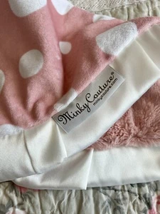 Minky Couture Pink Polka Dots Soft Security Blanket Lovey Satin Ruffle 20"x11" - Picture 1 of 6