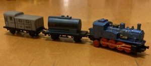 Lot 3 VINTAGE seltene Soma Lok Micro BLUE Train 1989 Begleitwagen, Gaswagen gratis S - Bild 1 von 9