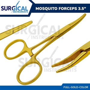 Pinzas para mosquitos hemostáticos 3,5" curvas doradas completas quirúrgicas de acero inoxidable grado alemán - Imagen 1 de 9