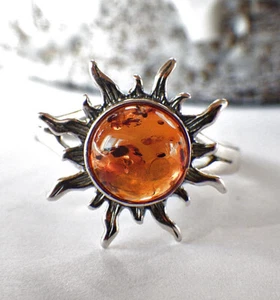 SCHMUCK-STCK RING SILBER BERNSTEIN  59 19 oval Cabochon romantisch Sone braun - Picture 1 of 3