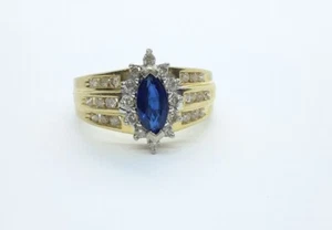 Ladies 14k Yellow Gold Diamond & Blue Sapphire Ring. NICE! - Picture 1 of 7
