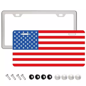 US Flag License Plate and Frame Set - Original Color Flag - set of Front License - Picture 1 of 8