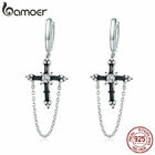 Bamoer European Women Stud Cz Earrings Hoop Dangle S925 Sterling Silver Jewelry