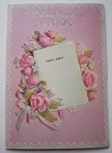 Pink roses & Bible embossed vintage Mother's Day greeting card *TT22 - Picture 1 of 3