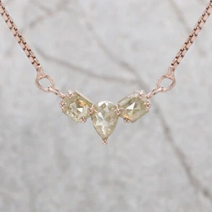 1.12 Ct Mix Shape Grey Diamond 14K Solid Rose Gold Silver Engagement Pendant - Picture 1 of 9