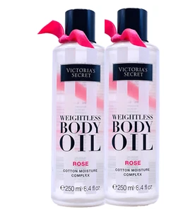 2 VICTORIA'S SECRET WEIGHTLESS BODY OIL ROSE COTTON MOISTURE COMPLEX 8.4 OZ NEW - Picture 1 of 3