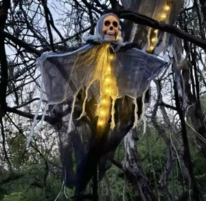 Spooky Hanging Skull Ghost with LED Lights - 2024 Halloween Decoration - Picture 1 of 6
