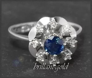 Diamant & Saphir Cocktail Ring mit 0,75ct, 585 Weißgold Vintage Ring um 1950 - Bild 1 von 5
