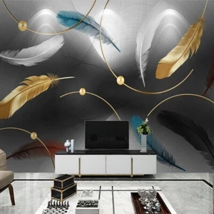 Fotomural no tejido papel pintado murales plumas doradas abstractas 2363 - Imagen 1 de 6