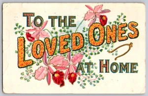 Vintage 1908 to the love ones at Home embossed flowers wishbone Postcard - Picture 1 of 2