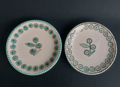 1944  2 Piatti Maiolica Ceramica F.A.M.A  Ascoli Piceno Matricardi Fiori dipinti - Immagine 1 di 4