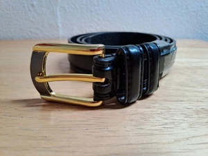 Black Leather Belt Retro Gold Buckle Thin 1 inch L 36-40" Milano Belts - Picture 1 of 13