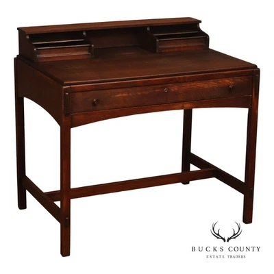 Escritorio antiguo de roble artesanal Limbert #492 1/4 Foto 1 de 4