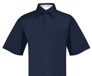 Biagio 100% Cotton Mens Short Sleeve Solid NAVY BLUE Color Dress Shirt size Med - Picture 1 of 2