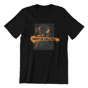 Duty is Calling Graphic T-Shirt, Military Design, Black Cotton, Size L - Picture 1 of 3