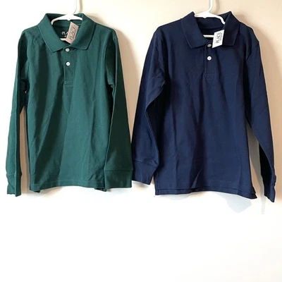 NUEVO Lote de 2 Camisas Uniforme Lugar Infantil Talla 7/8 Niños Manga Larga Verde Marino Foto 1 de 4