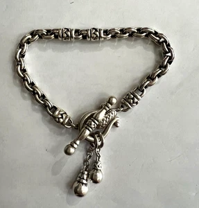 SNAKE LIKE BRAIDED LINK STERLING SILVER HEAVY TOGGLE BRACELET 8" - Picture 1 of 8
