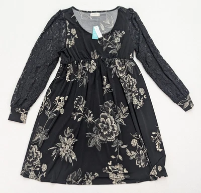 Maurices Women's Maternity Dress Size M Black Floral Stretch Knit Bohemian NEW - Image 1 of 4