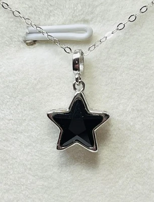 Lindo Collar Colgante Estrella Espinela Negra Natural Plata de Ley 925 Foto 1 de 4