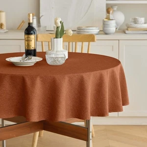 Waterproof Faux Linen Farmhouse Round Table Cloth for Indoor/Outdoor, Decorat... - Picture 1 of 5