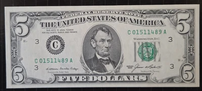 $5 Bill Uncirculated 1985 Note Philadelphia CA Serial # C 01511489 A Banknote - Image 1 of 3