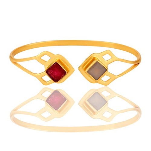 VALENTINO Elegante Braccialetto Bracciale in Oro Rosso Avventurina Con Calcedonio Grigio Da Regalo