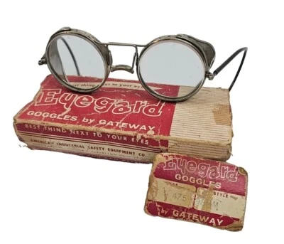 Steampunk Round Lens Side Mesh  Eyegard Safety Goggles By American Optical W/Box - Image 1 of 4