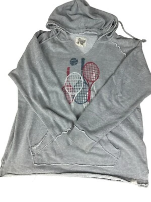 Raquetas de tenis con gráficos de costura de trapo cuello en V sudadera con capucha para mujer talla grande 2X gris Foto 1 de 4