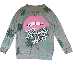 Lauren Moshi Girls Palm Print Beverly Hills Lips Graphic Cozy Knit Sweater Top 8 - Picture 1 of 4
