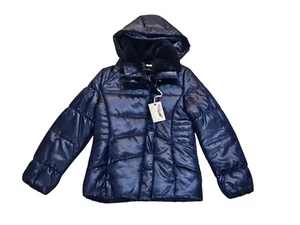 Jessica Simpson Girl Navy Faux Fur Collar Hooded Puffer Jacket Coat Sz M 10 12 - Picture 1 of 5