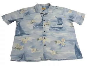 Camisa de campamento Havanna Jacks azul floral 100 % seda manga corta café talla 2XL - Imagen 1 de 8